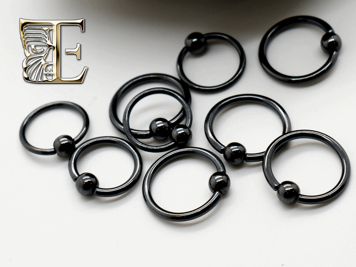 Black Niobium High Polished Captive Bead Ring, BLACK GLASS LIKE