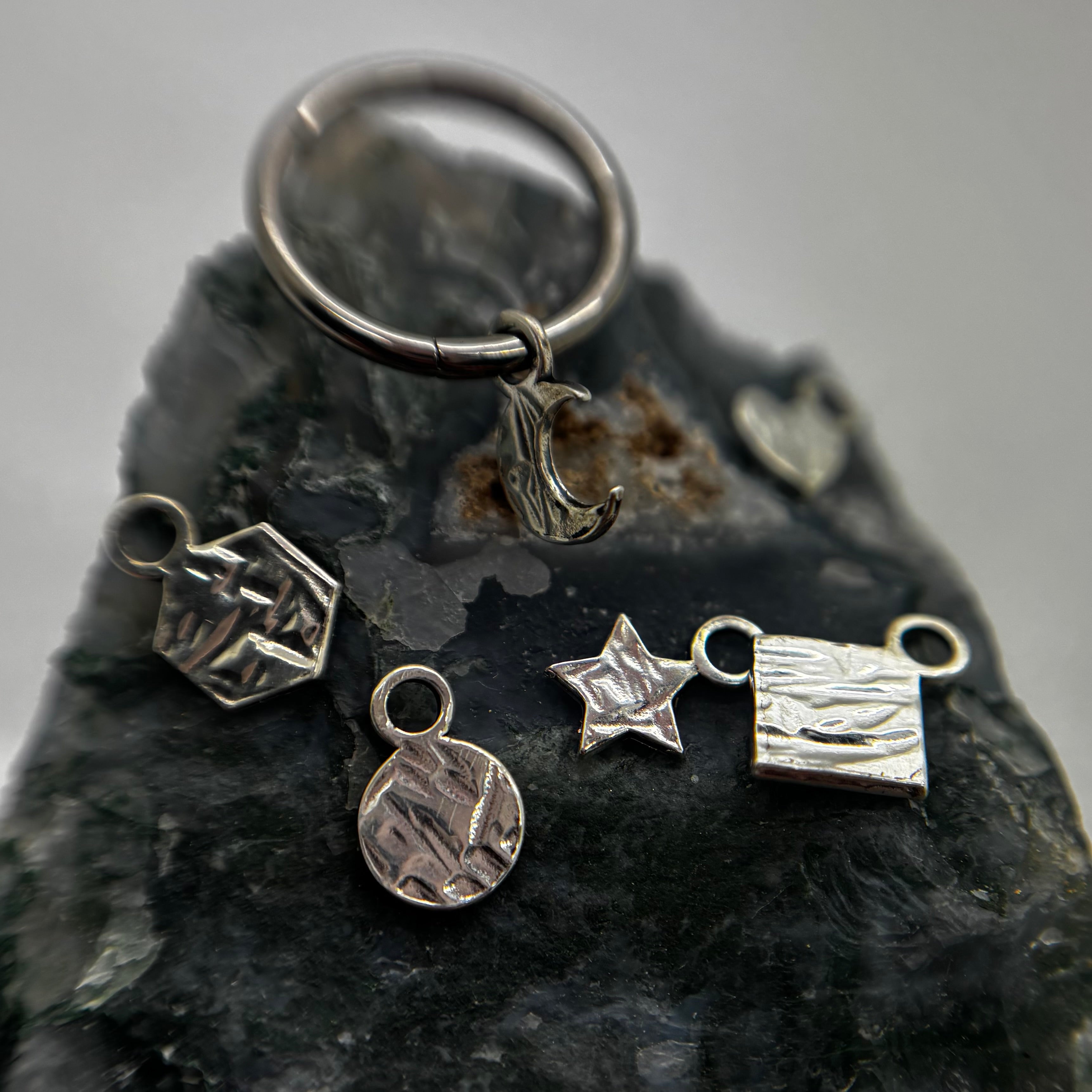 silver hanging charms, solid silver