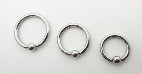 High polish timplant grade titanium captive bead rings in 5/16, 3/8, 7/16