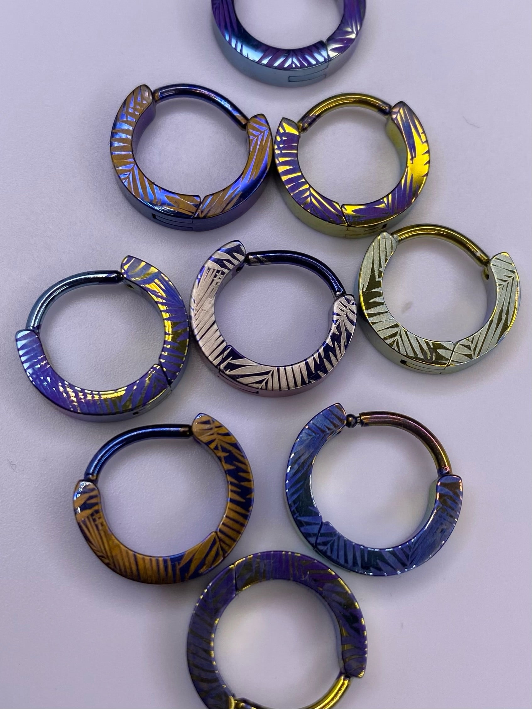 Elevated titanium snap lock clicker "Palm Leaf" (advanced designs) custom Tribal Expression Jewelry