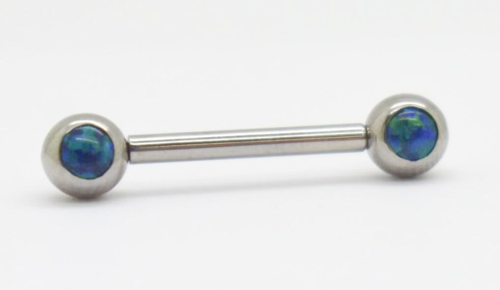 Titanium front-facing barbell with blue synthetic opal ends