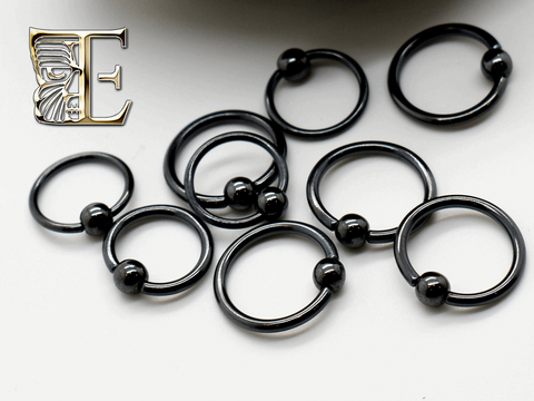 Blackened Niobium Captive Bead Ring. 3mm Hematite captive bead.